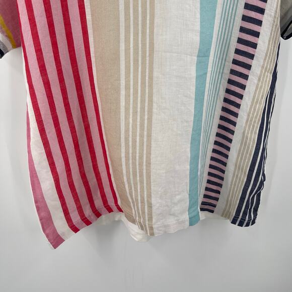 VILAGALLO Top Size Small Stripes Linen Blend Short Sleeve Multi Color V-Neck - Picture 7 of 11